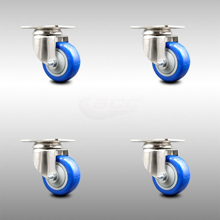 SERVICE CASTER 3.5 Inch 316SS Blue Polyurethane Wheel Swivel Top Plate Caster Set SCC SCC-SS31620S3514-PPUB-BLUE-4